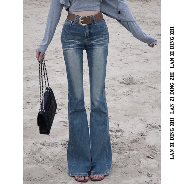 

Джинсы с высокой талией, облегающие, весна-лето, из денима, комфортные, эластичные, легкие, с легким расклешением, повседневные, из смесового хлопка