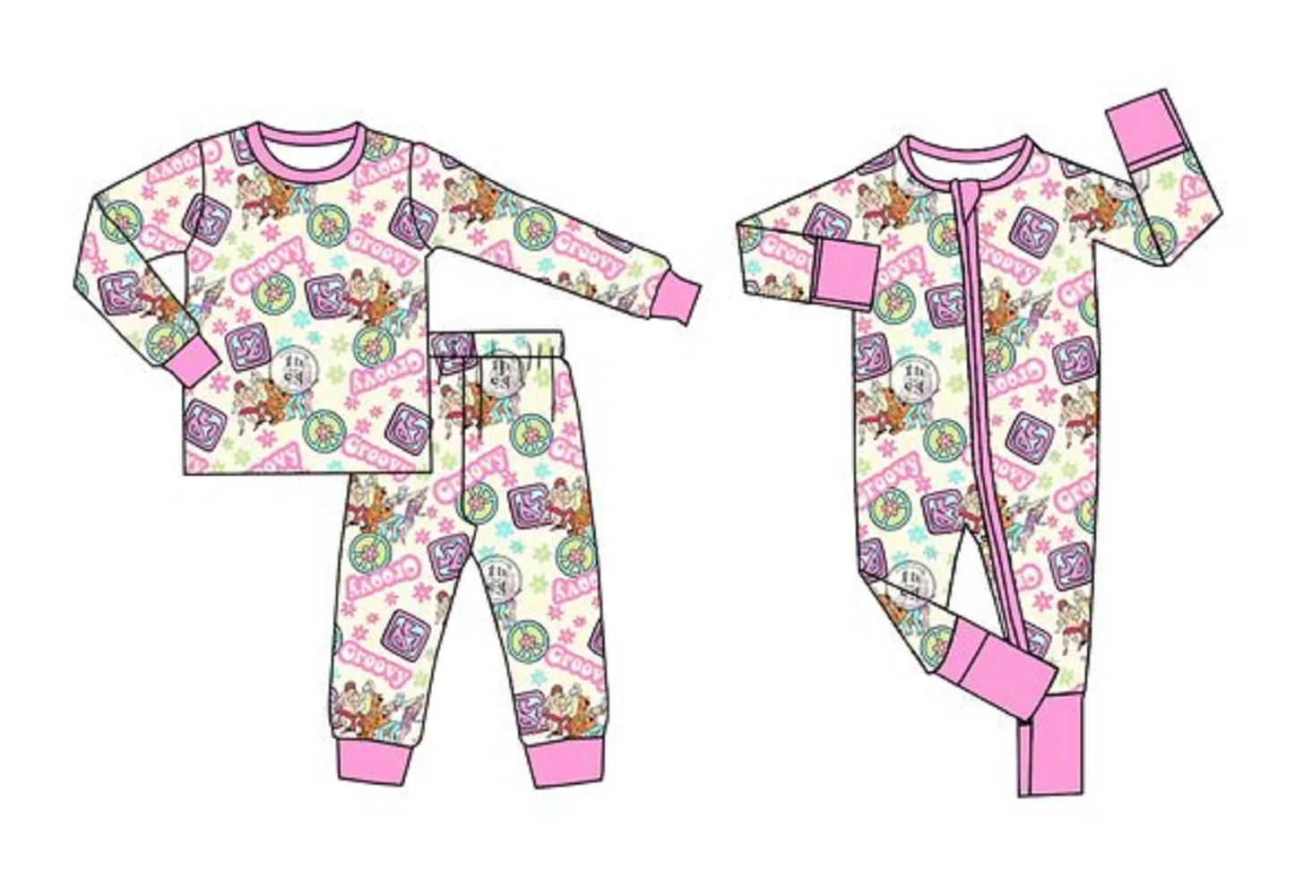 

Newly designed children's clothing pink series long sleeve clothing printed pant suit newborn jumpsuit boutique children's wear