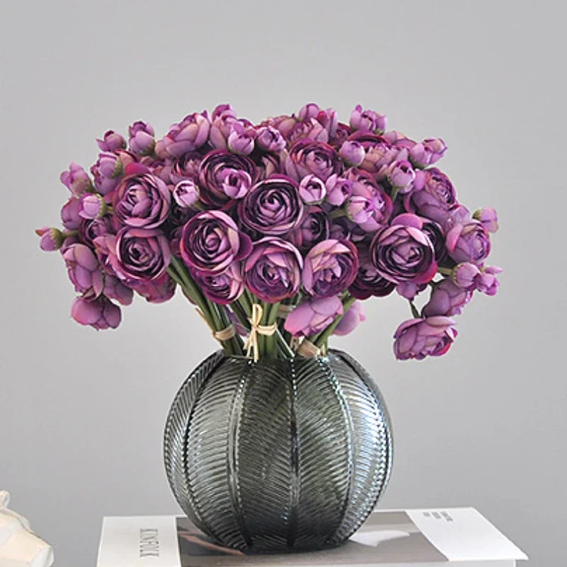 Ramo de flores de loto artificiales, decoración de boda de mano, ramo de dama de honor, 6 cabezas, 26CM