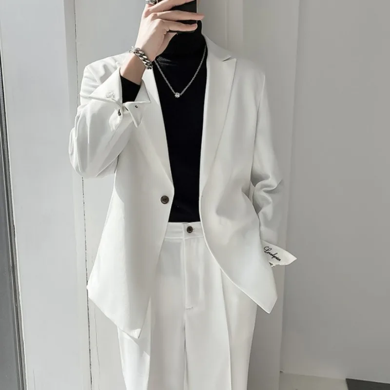 KIDWHXR Suit Coat Man Korean Single-breasted Loose Casual Men Blazer Simple Solid Color Long Sleeve Versatile Male Outerwear