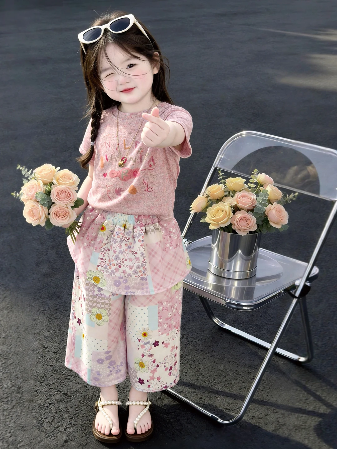 

Girls Summer Outfit 2026 New Style Cartoon Letter T-shirt And Shorts Casual Thin Two-piece Set for Young Women