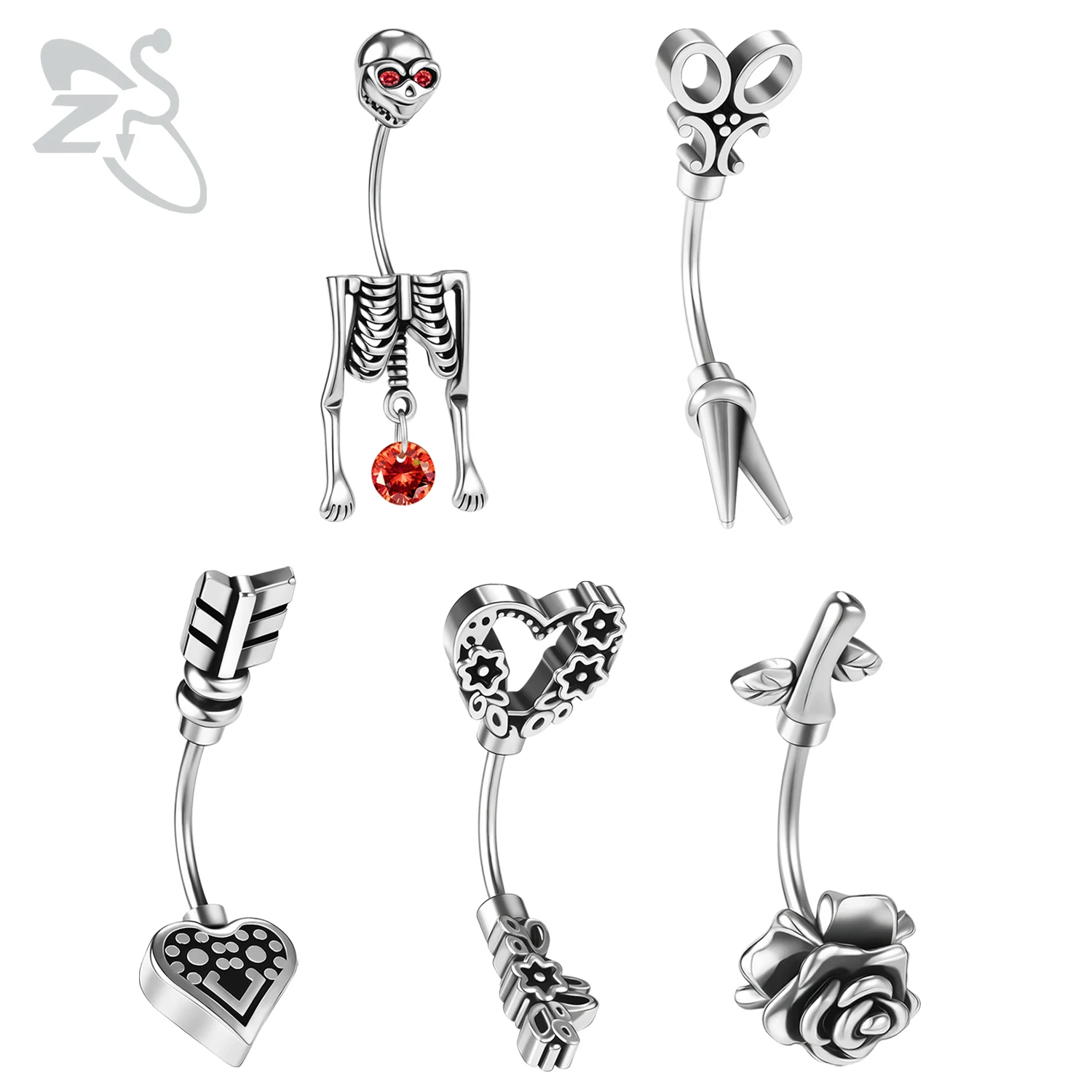 ZS 1PC 20G Skull Flower Shape Eyebrow Ring Threaded Eyebrow Piercings 316L Stainless Steel Rook Piercing Tragus Piercings 6/8mm