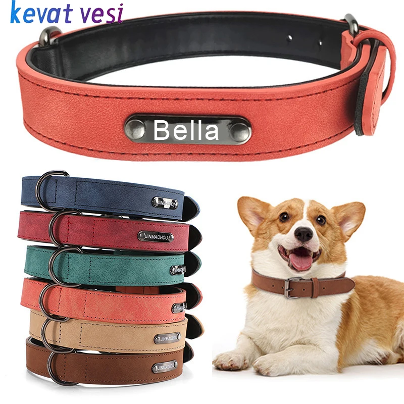 

Personalized Dog Collar Free Engraved Leather Pet Necklace for Small Medium Dogs Anti-lost Adjustable Puppy Collar Pet Supplies