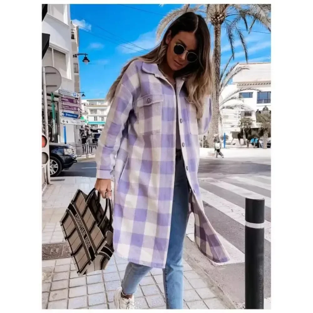 Hot Selling Women\'s S-2XL Size Spring and Autumn New Fashionable Popular Long Casual Checkered Shirt Skirt for Commuter Travel