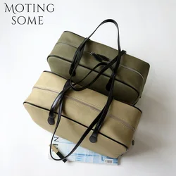 Motingsome Top Quality Canvas Bowling Bag Women Handbag Large Capacity Satchel Color Contrast Lady Office Brief Case Autumn 2024