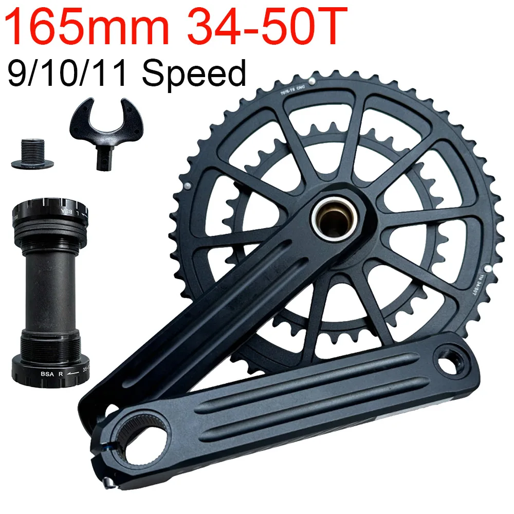 Road Bike Crankset 165mm Intergrated Crank Arm 50-34T Double Chainring 2x9/10 /11 Speed 9v 10v 11v Chainset Gravel Bicycle Parts