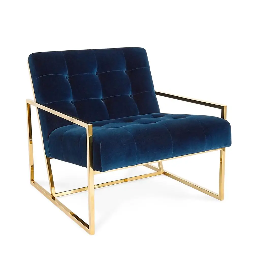 Customizable Gold Dining Velvet fabric upholstered Goldfinger lounge Armchairs