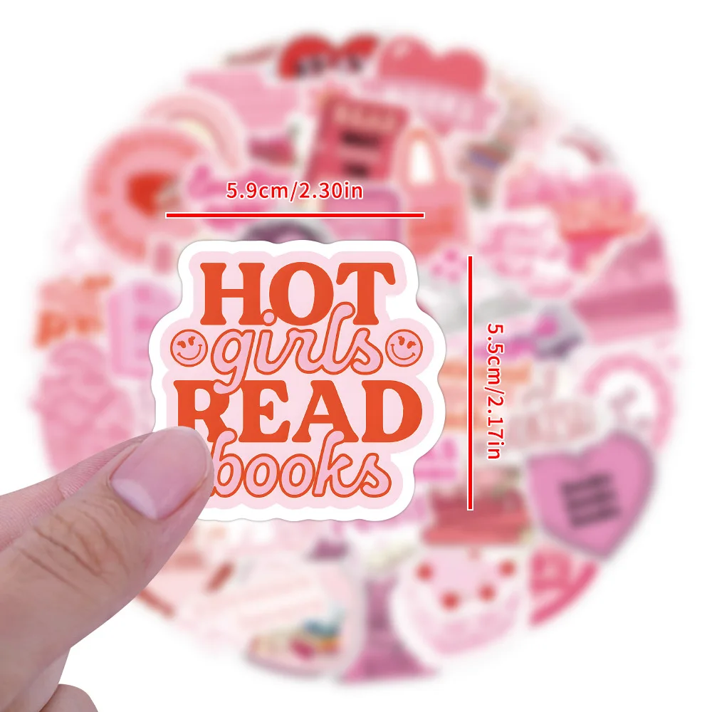 60Pcs Pink Bookish Stickers DIY Stickers Scrapbooking Phone Luggage Skateboard Waterproof Decals