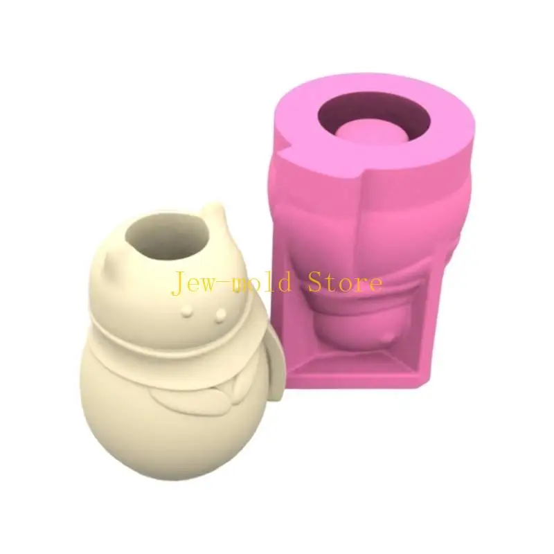 C71B قوالب مزهرية الإبداع الإبداعية قالب صياغة الدب دب يرتدي شكل وشاح لأواني الزهور الخرسانية وحاملي القلم الفني