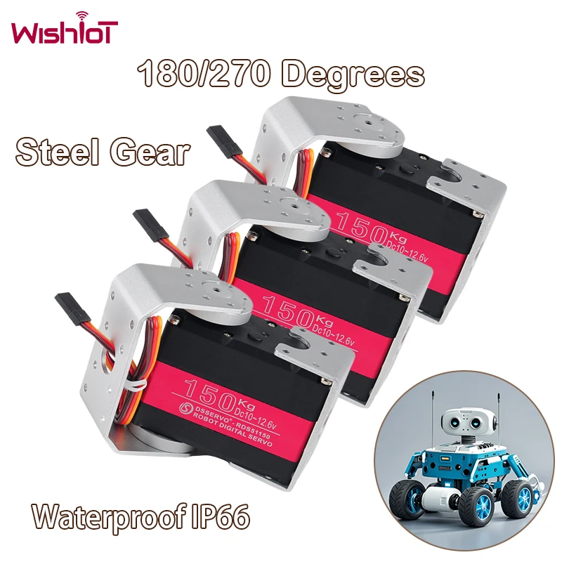 

Digital Servo 150KG 12V Metal Gear 180/270 Degree Waterproof Ip66 Double-Shaft with U Mounting Bracket Motor For RC Car Toys #T3