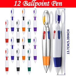 12Pcs Retractable Shuttle Pen With Hiking Clip Mini 4-in-1 Multi-color Ink Ballpoint Pen  Chain For Children Nurses