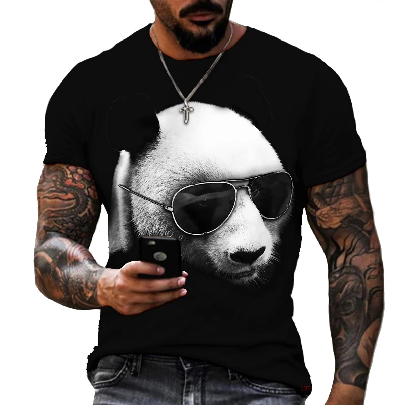 New 3d Panda Print Men\'s Round Neck T Shirt Fashion Casual Daily Funny Cute Harajuku Comfortable Breathable Lightweight Top