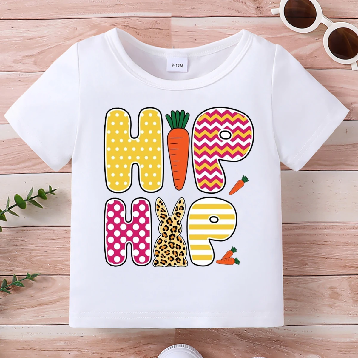 Summer Girls T-Shirt Round Neck Short Sleeved Cartoon Rabbit Letter Pattern Multiple Tops For Baby Toddler