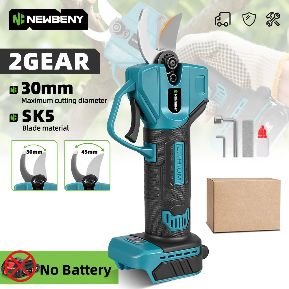 

NEWBENY 30MM Electric Pruning Shears 2 Gears Cordless Scissors Fruit Tree Branches Cutting Power Tools For Makita Battery Pin