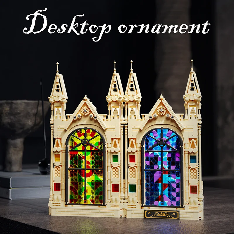 Blocs de Construction d'architecture de film créatif, décorations de fenêtre d'église, figurines en brique, jouets avec lumière pour cadeaux