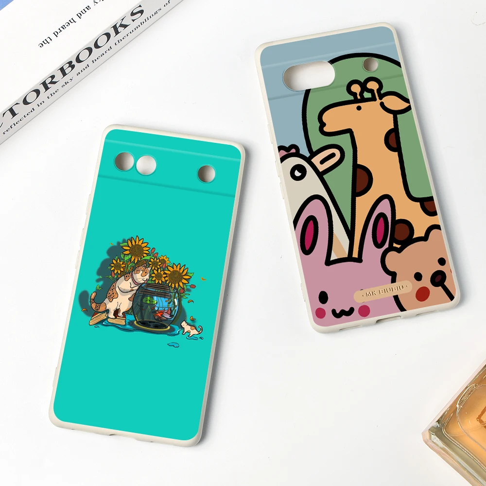 

Luxury Fundas for Google Pixel 8 Pro 7 7Pro 6 6a 6Pro Soft Liquid Silicone Protection Shell for Pixel 7a Cartoon Animal Cases