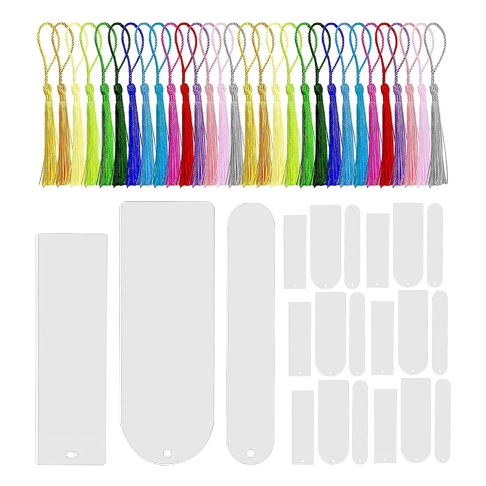 

30pcs Acrylic Bookmarks Blank Unfinished Clear Delicate Tassels Pendant Design Diy Decorative Bookmark Gift For Readers Writers