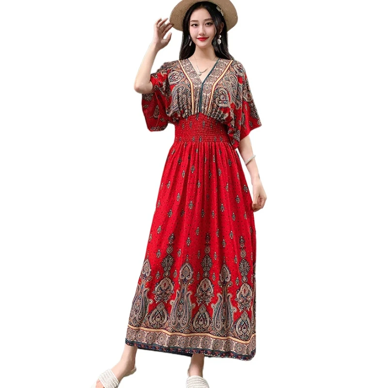

Casual Ethnic Long Dresses Vintage Streetwear Fashion Printed Sexy Maxi Dress for Women Bohemian Beachwear Vestido Woman Clothes