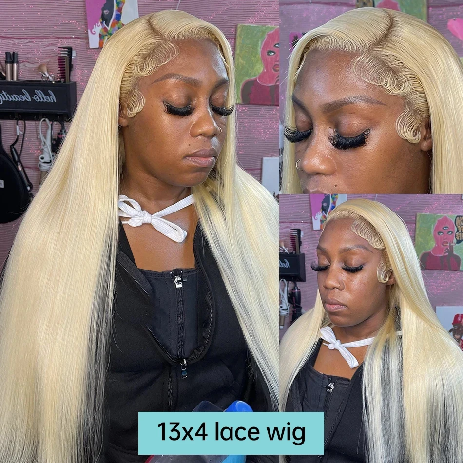 Perruque Lace Front Wig naturelle brésilienne Remy, cheveux lisses, blond miel 613, 13x6 HD, 13x4, densité 180, pour femmes