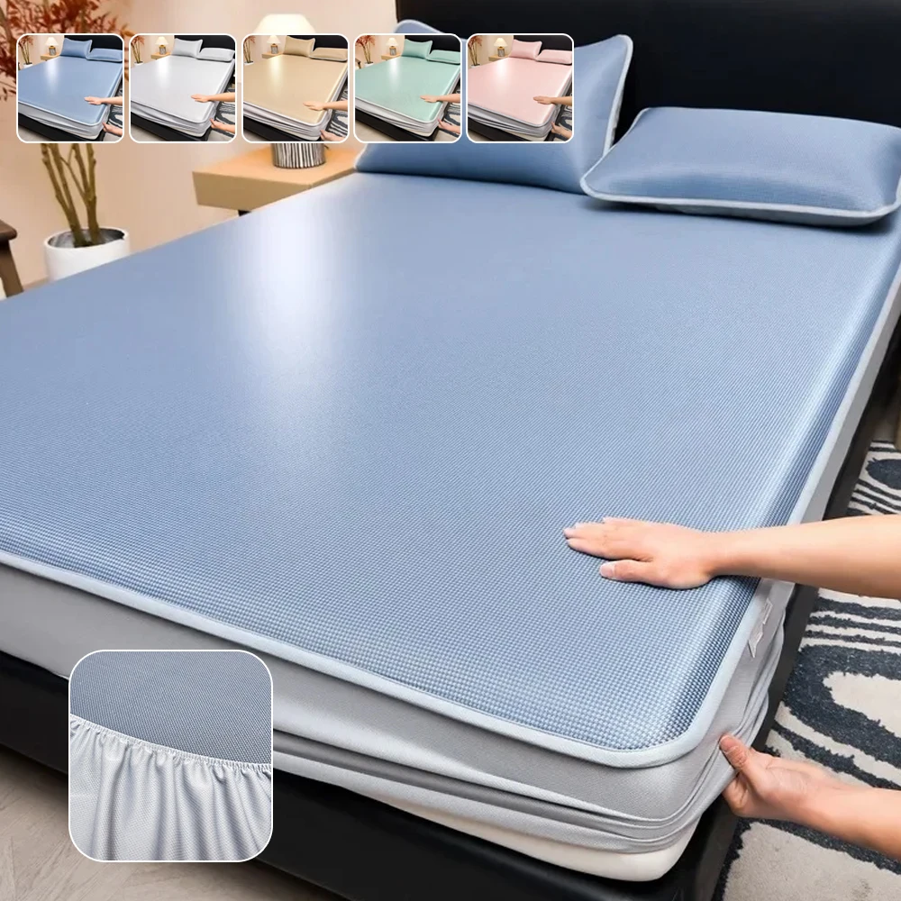 

1PC Cooling Fitted Bed Sheet Smooth Viscose Fiber Cool Feeling Fibre Skin-friendly Breathable Mattress Protector Sheets 여름 침대 커버