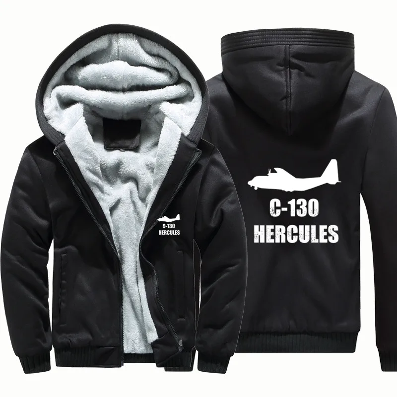 C130 Hercules Aviation Pilots Men Coat Jackets Flight Wool Fleece Warm Zipper Hooded Thick Hoodies Sweatshirts