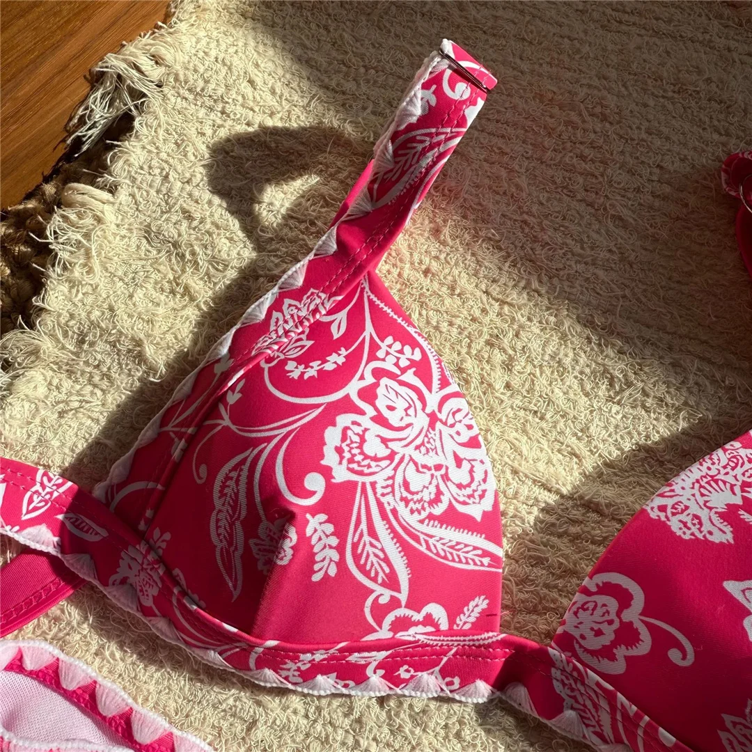 Neuer, mit Blumenmuster bedruckter BH, Damen-Badeanzug, Bikini mit hoher Taille, zweiteiliges Bikini-Set, Badebekleidung, Badeanzug, Modell V6413. – Detail 9
