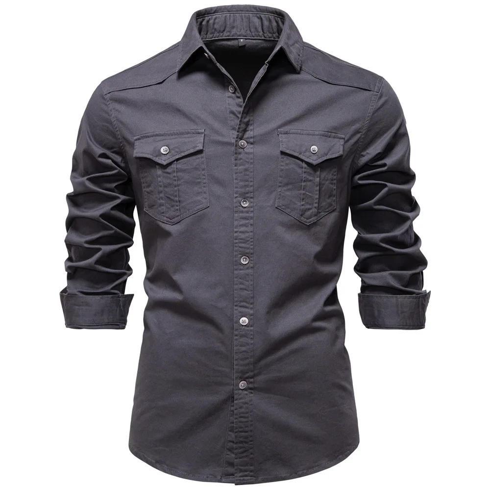 Men's New Denim Shirt Casual Solid Color Long Sleeved Shirt