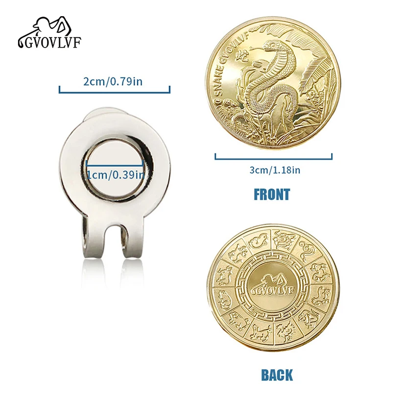 Golf Ball Marker year of the Golden Snake With Magnetic Cap Clips Gift For Golfer Boys Girl Alloy Marker Golf Accessories