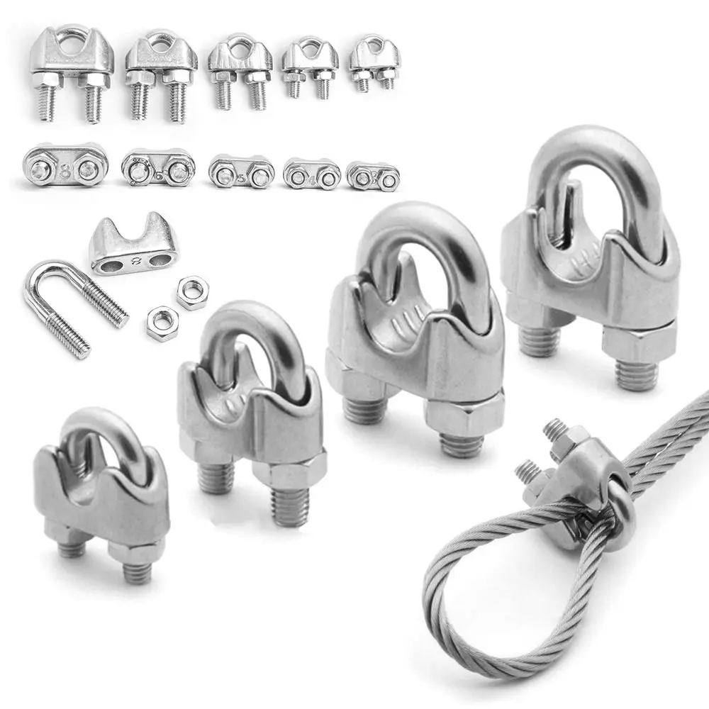 1Pc M2/3/4/5/6/8/10/12/14mm Wire Rope Sleeve 304 Stainless Steel Fixing Clip Cable Clip U Type Hardware Wire Clamp Bolts Rigging