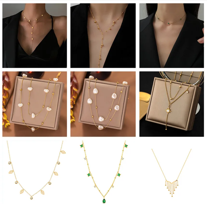 316L Stainless Steel 12 Multiple Different Styles Geometry Tassel Clavicle Chain Necklaces For Women Fashion Fine Jewelry N935