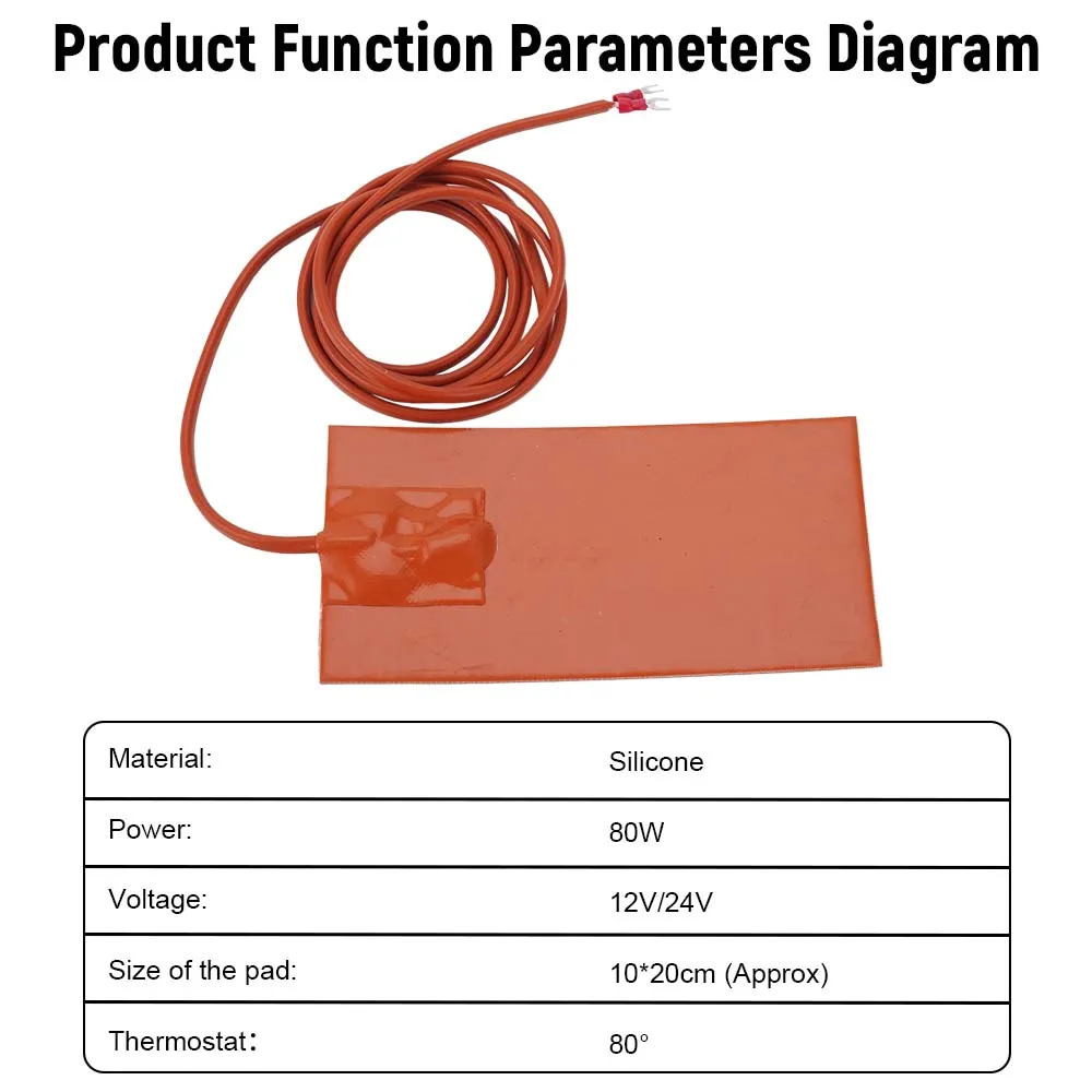 

12V/24V 80W Silicone Heating Pad Self-Adhesive Oil Pan Heater Pad with 2m Long Power Cord for Engines/Fuel Tanks/Diesel Engines