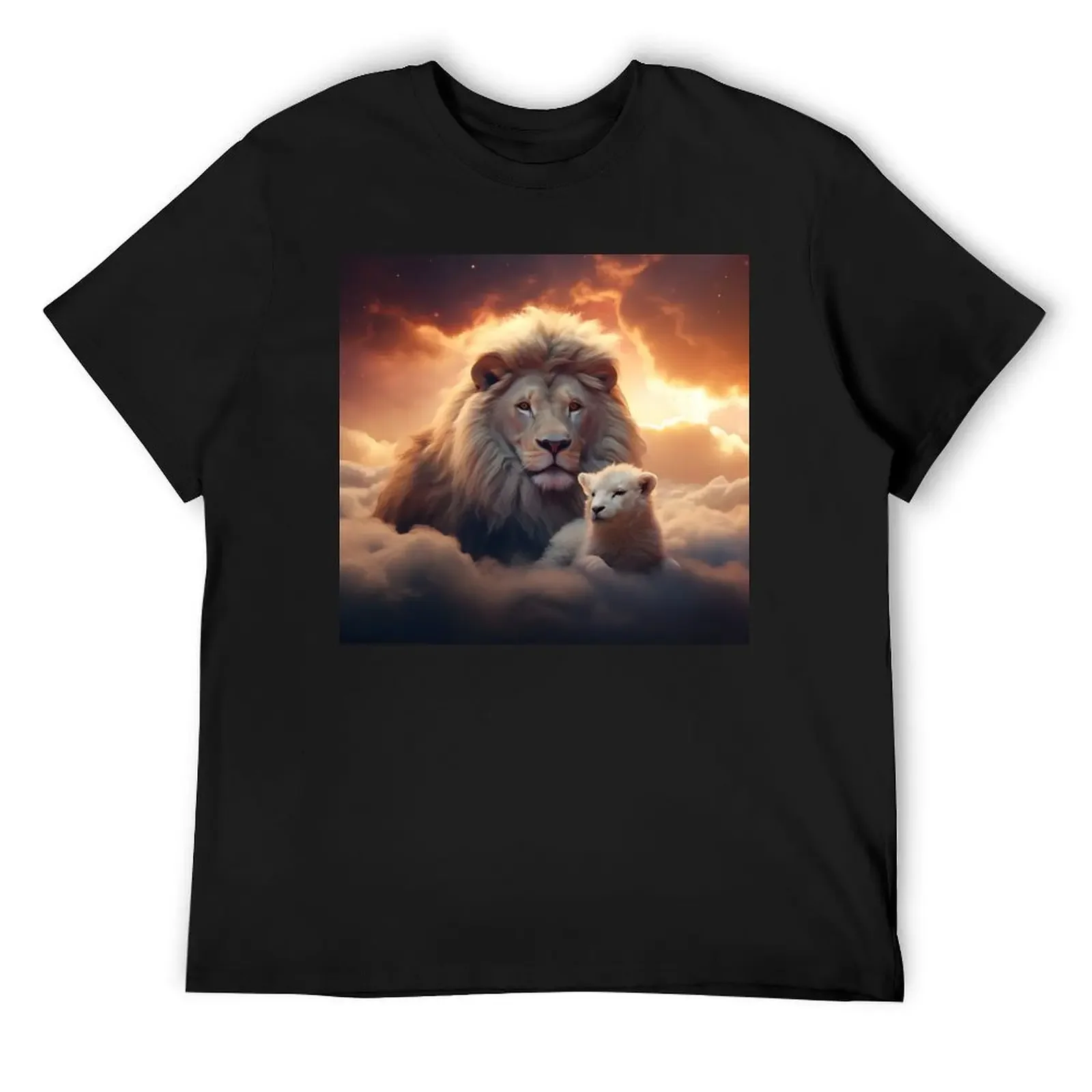 

Lion and lamb sitting on a heavenly cloud T-Shirt tees football t shirt sports fans oversized t shirt men