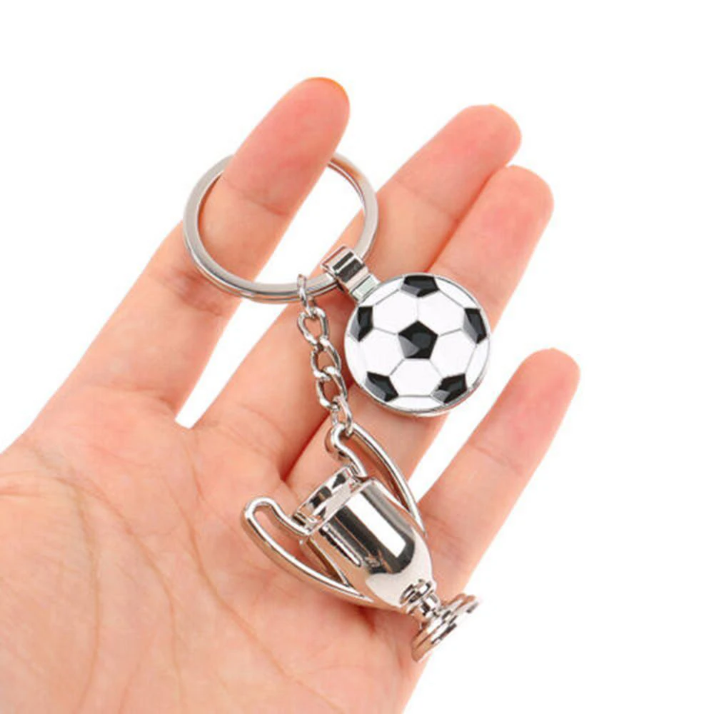 Football Trophy 3D Metal Keychain Sports Event Souvenir Keyring Football Fans Small Gift European Cup Peripheral Pendant