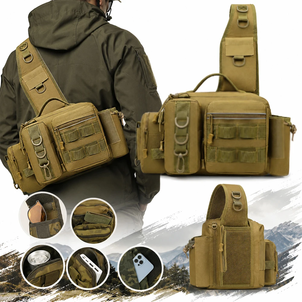 

Large Capacity Tactical Backpack Men Waterproof Fishing Bag Multi-pocket Waist Pack Lightweight Outdoor Hiking Sling Bag