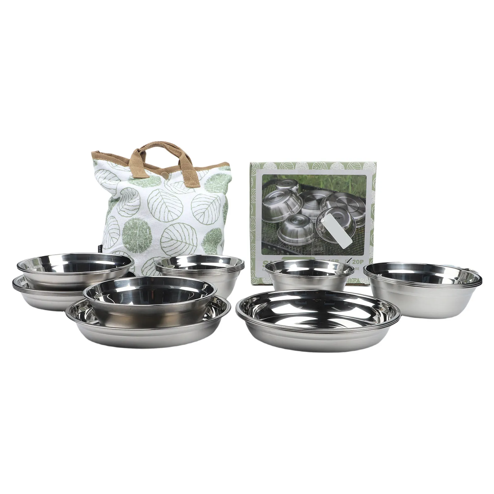 

Набор походной посуды из 20 предметов: портативный набор для кемпинга, турнижда, дома и обеда, тарелки и миски из нержавеющей стали