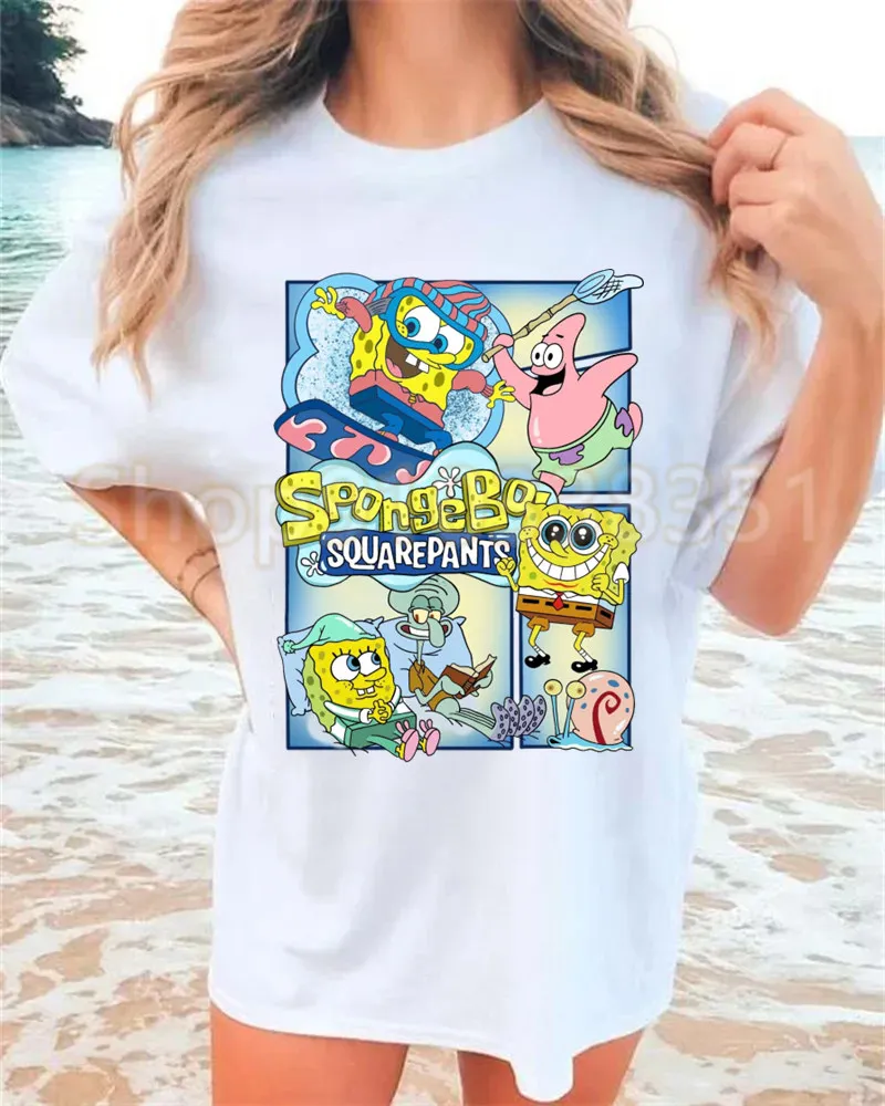 الصيف سبونجبوب باتريك ستار نمط تي شيرت المرأة Kawaii الجمالية تي شيرت الكرتون تنفس مريحة قمم تي شيرت #4