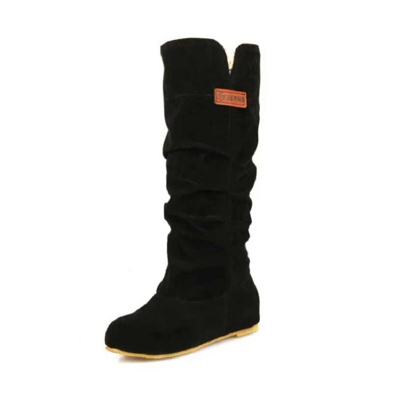 2024 New Mid-tube Snow Boots Hollow Cotton Thread Hook Lace Frosted Lady Boots Large Size Women\'s Shoes