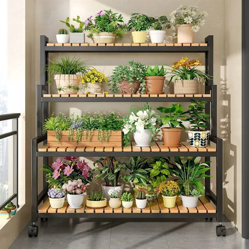 Indoor home movable simple rental with wheels shelves floor-to-ceiling stepped flower stands succulent balcony flower shelves