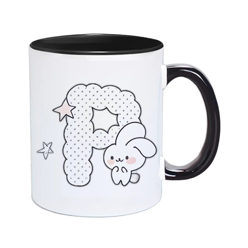 11oz Cute Rabbit and Star Pattern Ceramic Coffee Mug for Home Use Holiday Present Birthday Party Christmas Tableware