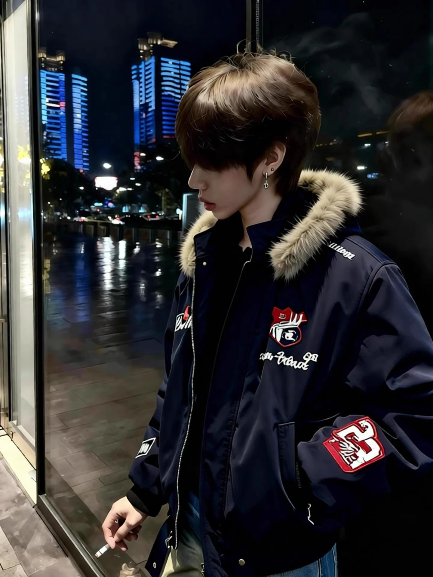 

Мужская зимняя утепленная куртка в американском стиле с вышивкой, мотоциклетная куртка с отстегивающимся меховым воротником, повседневная верхняя одежда