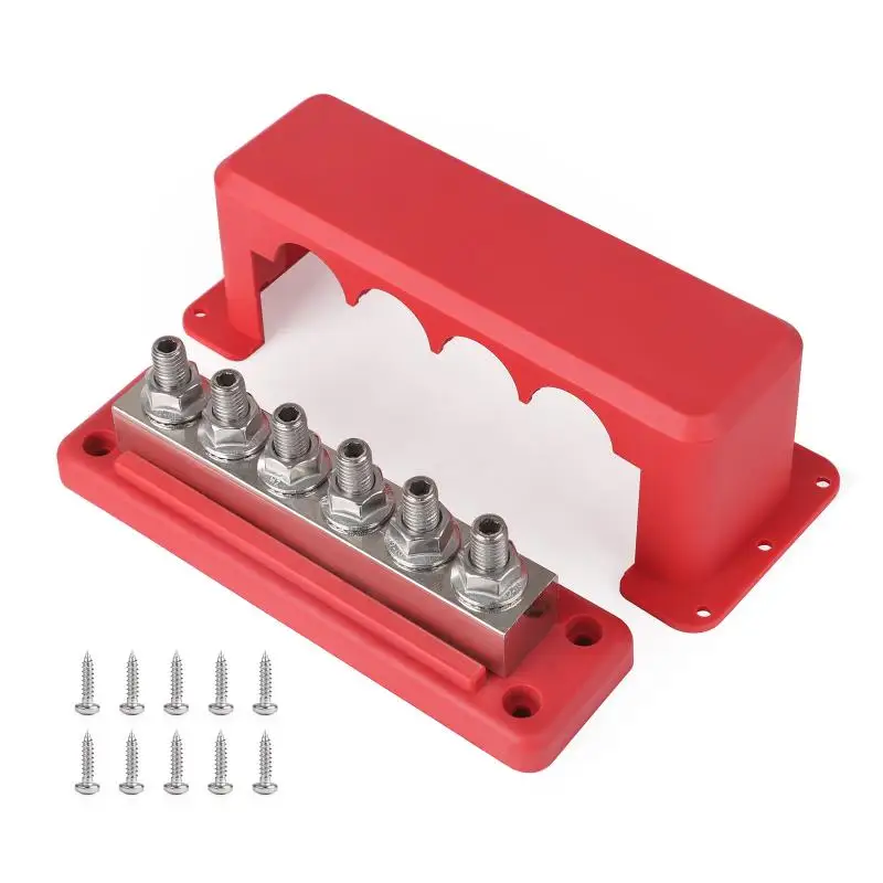 Barre omnibus 12V avec couvercle, bloc de distribution 12-48VDC, pour caravane, camion, bateau, voiture, camping-car, RV, 600A, 6 goujons M10 3/8'