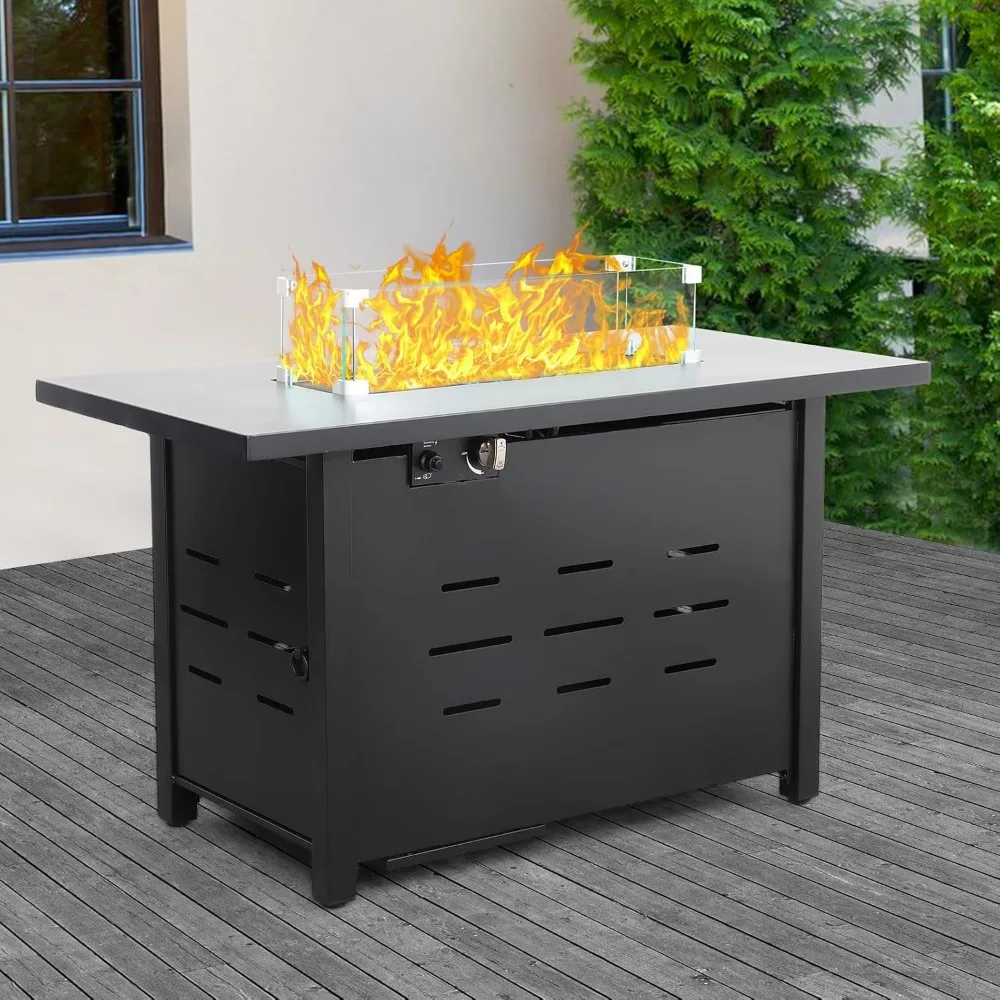 Propane Fire Pit  Fire, 50000 BTU Rectangle Gas Fire Table with Steel Lid, 43 Inch Outdoor Fire Pit