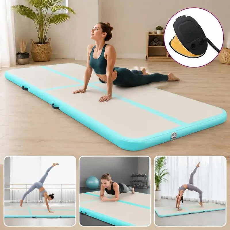 Aufblasbare Gymnastikmatte 300 x 100 x 10 cm aus hochdichtem PVC, Stoßdämpfende und Rutschfeste Oberfläche, Inklusive Aufblaspumpe und Aufbewahrungstasche, Ideal für Yoga, Kampfsport, NONE Blackdeer