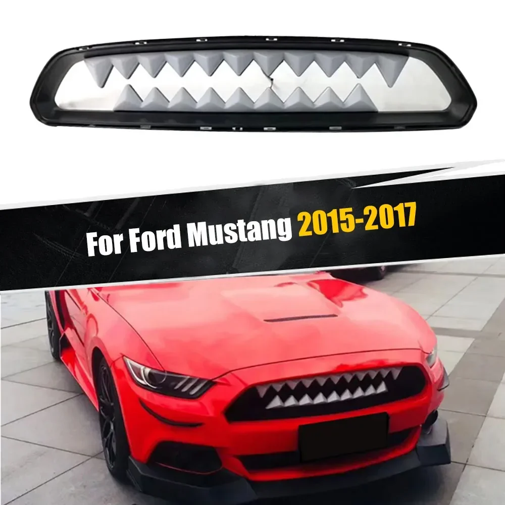 Racing Grills Car Inlet Guard Grid Front Bumper Cover Trim for Ford Mustang 2015-2017 Teeth Upper Grille With LED Light Grill