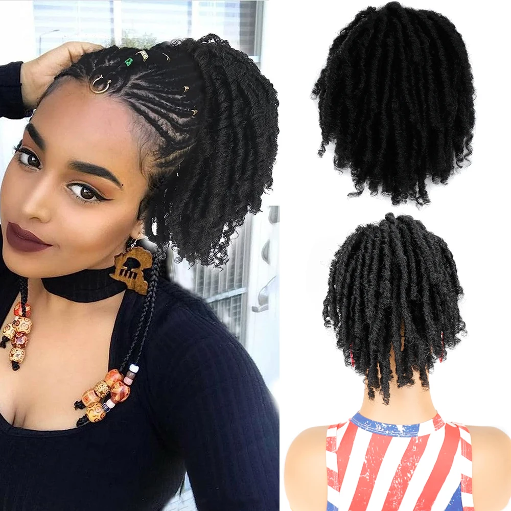 Short Synthetic Drawstring Afro Puff Ponytail Dreadlock Goddess Bun Crochet Braids Clips on Hair Extension for Black Women