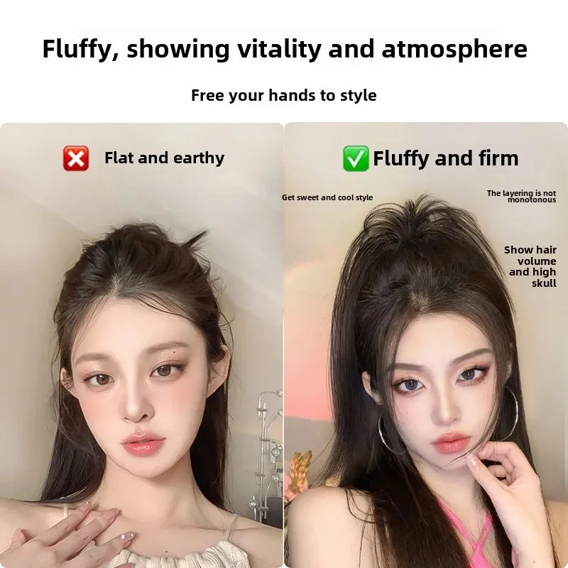 Natural Looking Women's Half-Up High Ponytail Wig Sweet Hair Clip Cute Ball Head Natural Simulation Asian Fiber Tail Hair Extens