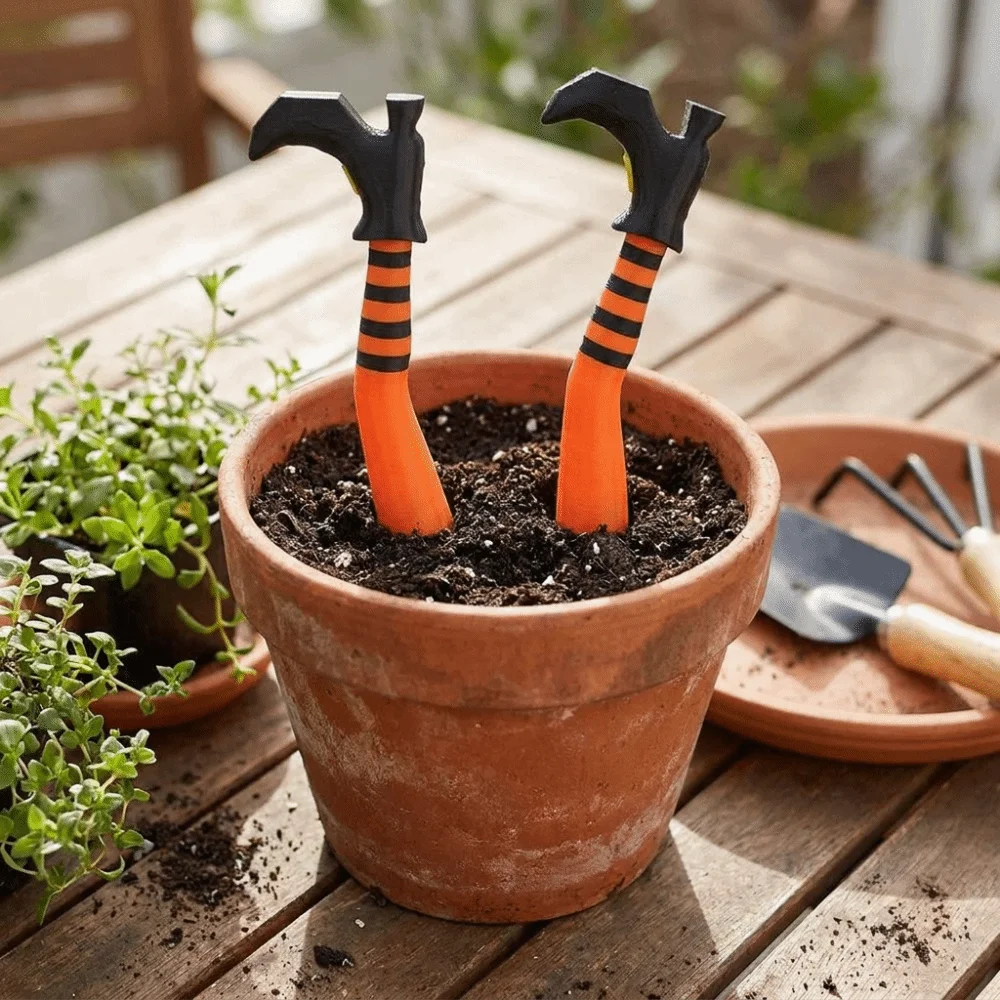 3D Printed Witch Boot Garden Decor Stake Durable Plastic Striped Design Halloween Flower Pot Ornament Outdoor Use Vintage Style