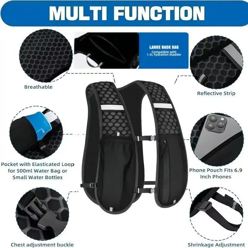 Reflective Lightweight Running Vest for Biking & Sports with Hydration Chest Pack Phone Storage Pocket Outdoor Gear