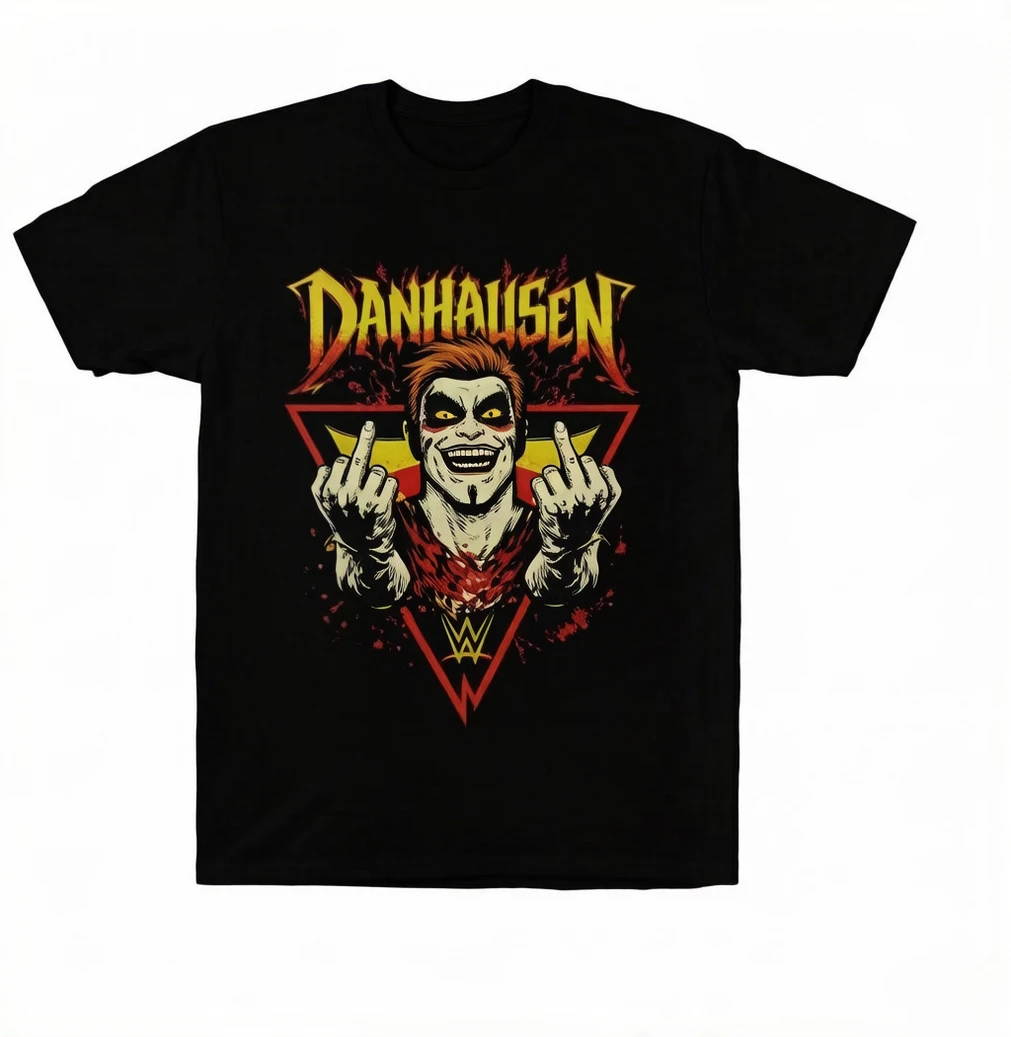 New 2026 Danhausen Wrestling Middle Finger Print Funny Men's Printed T-shirt Comfortable Cotton O-neck Short-sleeved