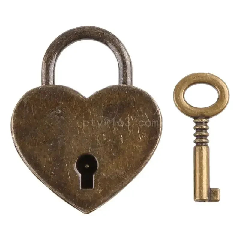 Mini Bronze Vintage Lock Mini Love Antique Lock Padlock with for Key Notebook Stationery Accessories Padlock